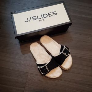 J/Slides Linda Faux Fur-Lined Suede Espadrille Slides